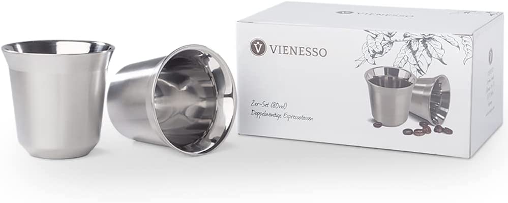 Espressotassen-2er Set in edler Optik - Doppelwandig aus Edelstahl (80 ml)