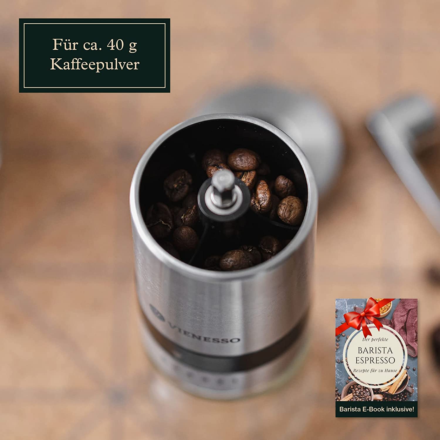 Manuelle Handkaffeemühle mit Keramik-Mahlwerk: Espressomühle mit 6-Stufen Mahlgradeinstellung