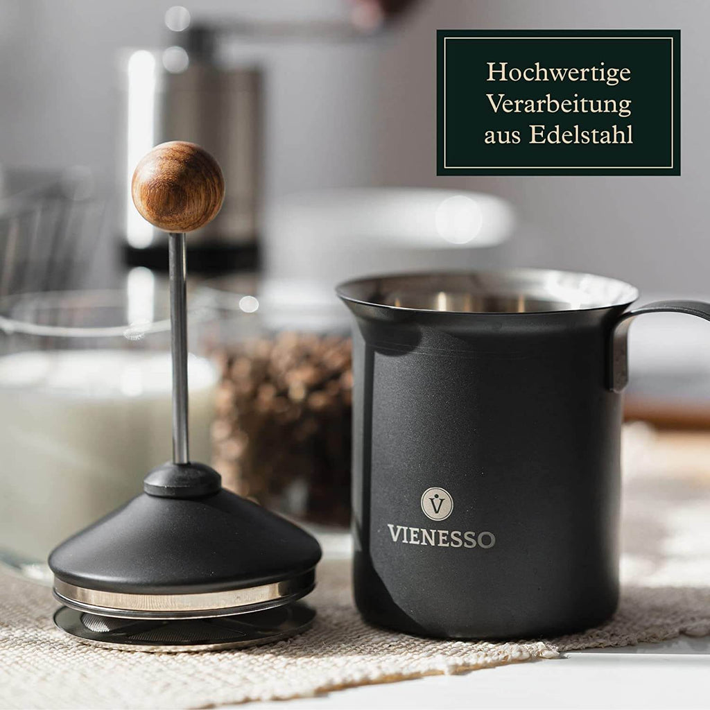 Manueller Hand-Milchaufschäumer aus Edelstahl mit Doppelsieb