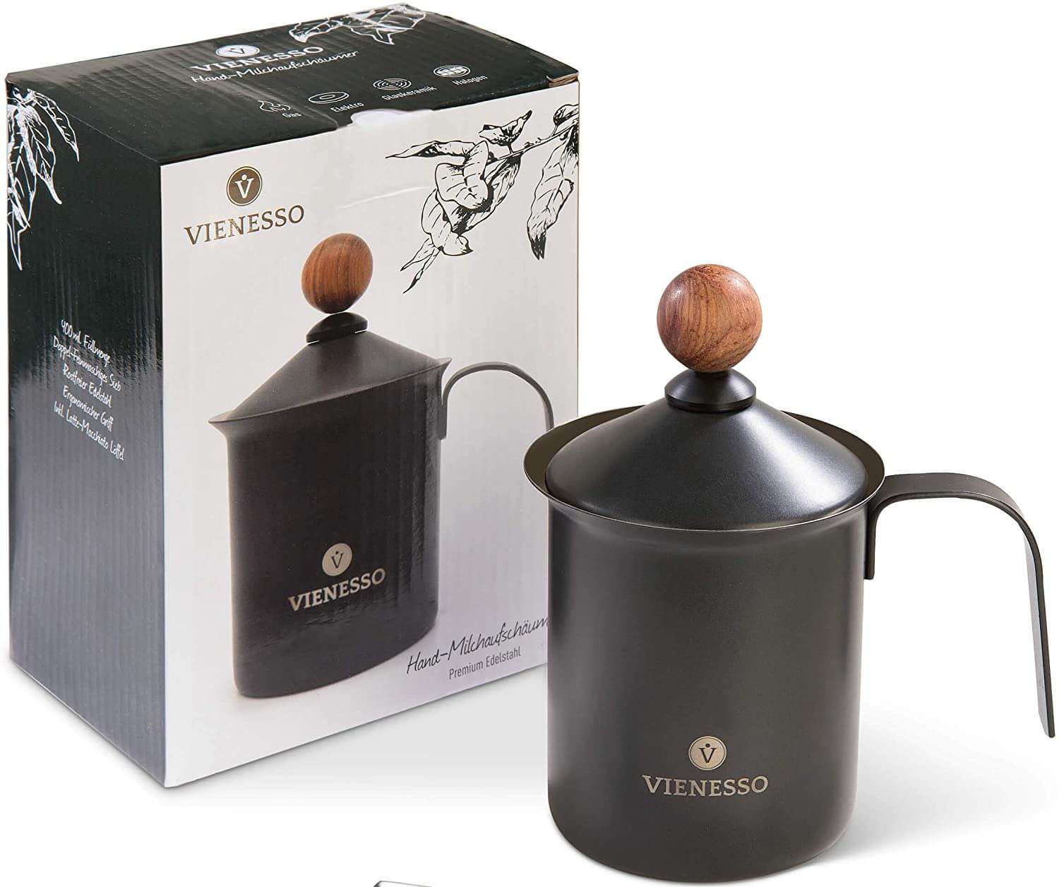 Manueller Hand-Milchaufschäumer aus Edelstahl mit Doppelsieb