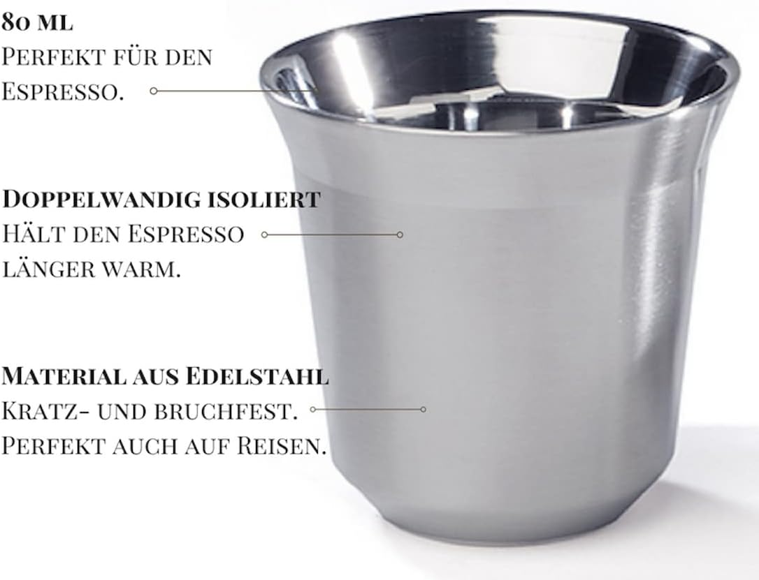 Espressotassen-2er Set in edler Optik - Doppelwandig aus Edelstahl (80 ml)